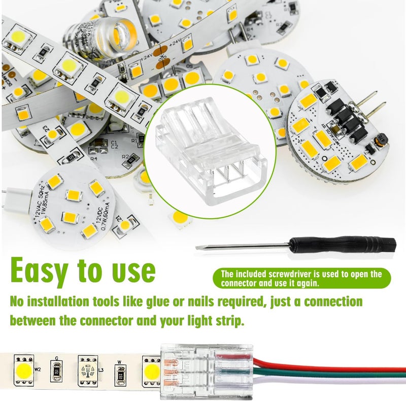 EPLZON 3 Pin 10 mm LED Strip Connector LED Light Connector Strip to Wire Quick Connector RGB Lights Adapter Clear Unwired Gapless Track Lighting Connector for 5050 LED RGB Strip Light(20pcs) - Image 4